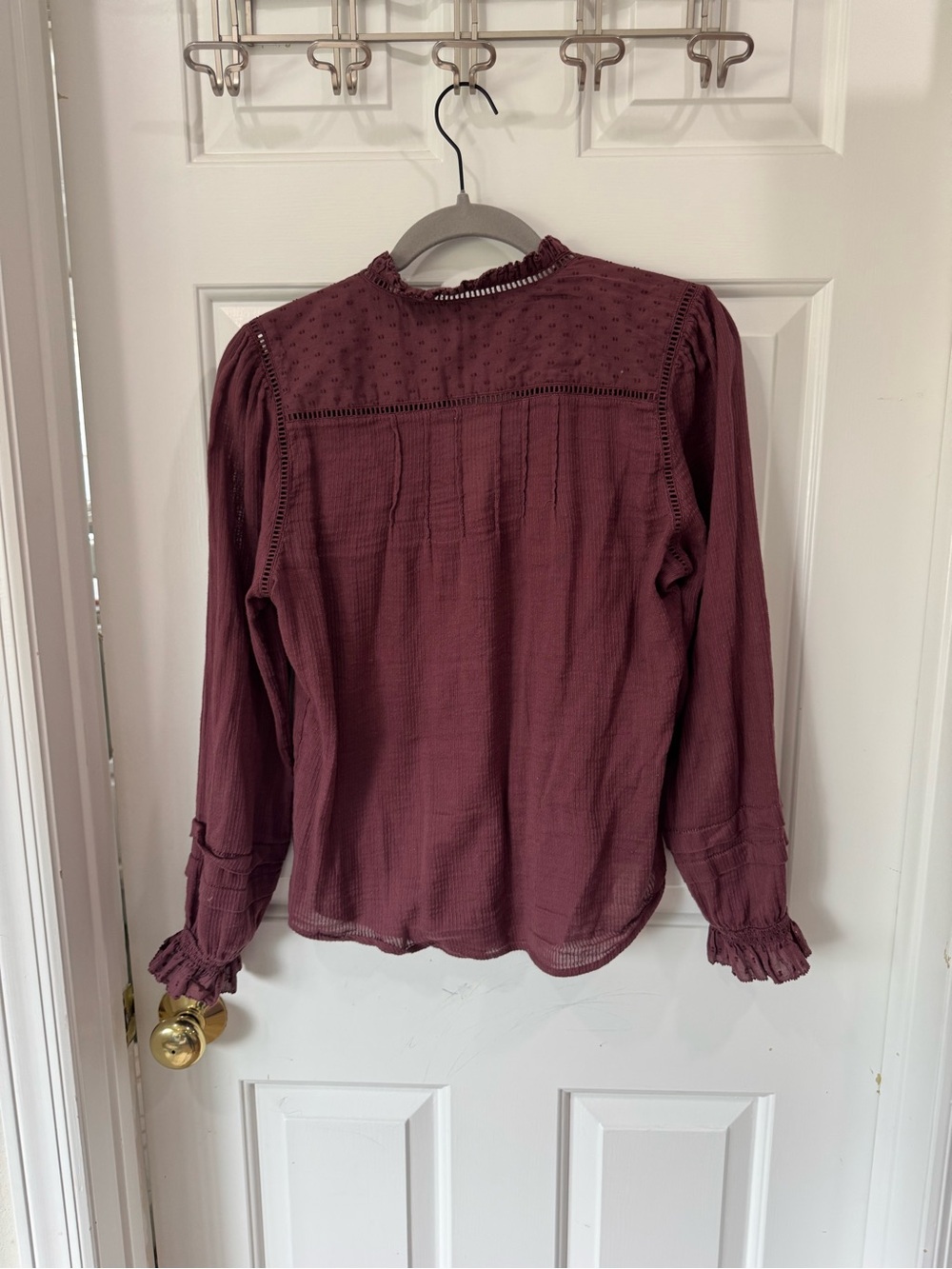 Faherty Button-Front Ruffled Yoke Blouse in Plum - Picture 7 of 7